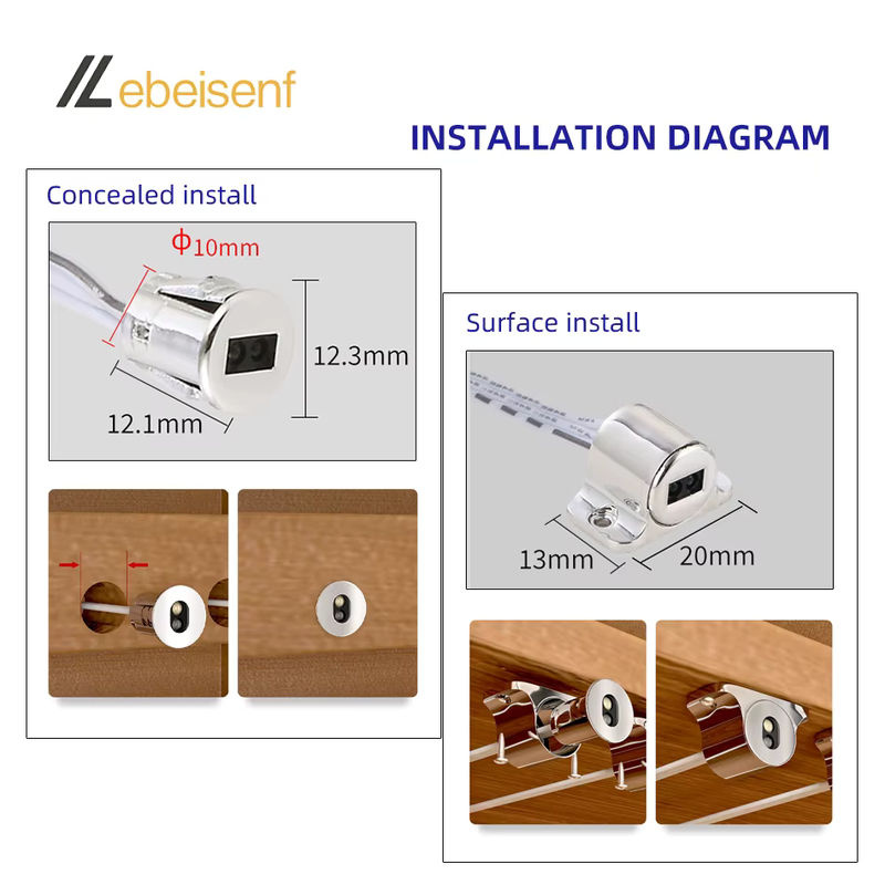Lebeisenf Bewegungssensor zur LED-Türsteuerung für Schränke, Silber, DC 12–24 V, 5 A, mit DuPont-Anschlusskabel - Bild 3