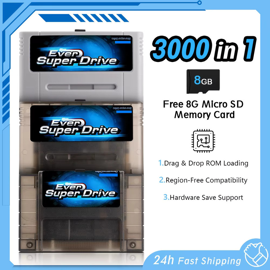 EVERDRIVE Retro-Spielkassette für SNES Super Nintendo mit 8GB Micro-SD-Karte, Schwarz - Bild 2