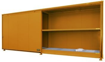 Isolierter Regalcontainer BAUER CEH 81-2 aus Stahl mit Schiebetor in Orange, B/T/H: 840 x 155 x 319 cm - Bild 1