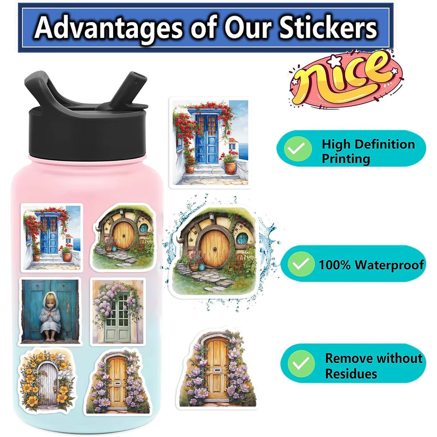 50 Stück BulingBulingStickers Cartoon Aufkleber mit Blumen und Katzen in Multicolour für Helm, Fahrrad und Laptop - Bild 2