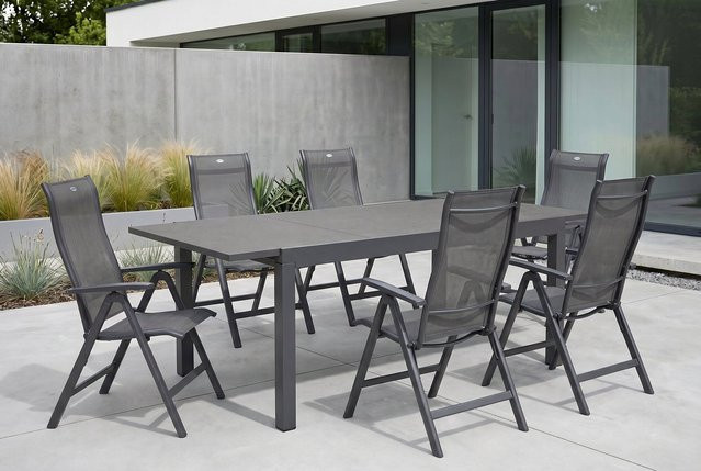 Hartman Garten-Essgruppe aus Aluminium und HPL in Anthrazit mit 6 Hochlehnern und ausziehbarer Tischplatte, B/T/H: 260 x 90 x 76 cm (ausziehbar auf 160 cm Breite) - Bild 1