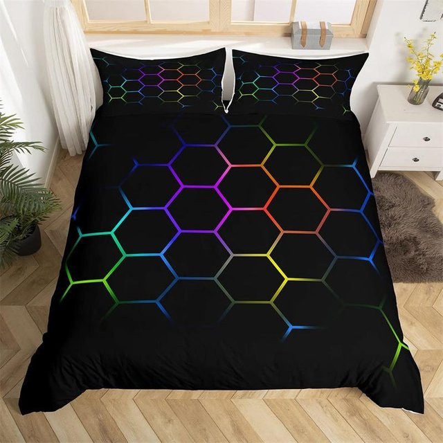 Bettwäsche-Set mit Cartoon Waben-Design und Geometrie Sechseck von Binchi Outdoor Product, bunt, Polyester, B/H: 155 x 215 cm - Bild 1