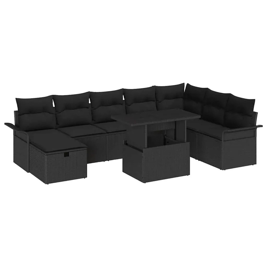 vidaXL Garten-Sofa-Set aus Polyrattan in Schwarz, 9-teiliges Lounge-Set mit Kissen und Stauraum - Bild 2
