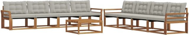 vidaXL Outdoor-Sofagarnitur 9-tlg. aus Akazienholz und Textilene in Natur und Grau mit Kissen - Bild 1