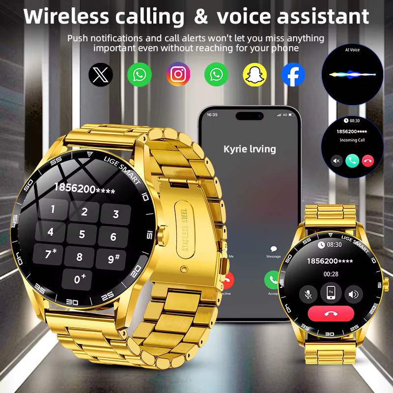 LIGE Smartwatch, Edelstahl, Gold, Schwarz, Herren - Bild 2