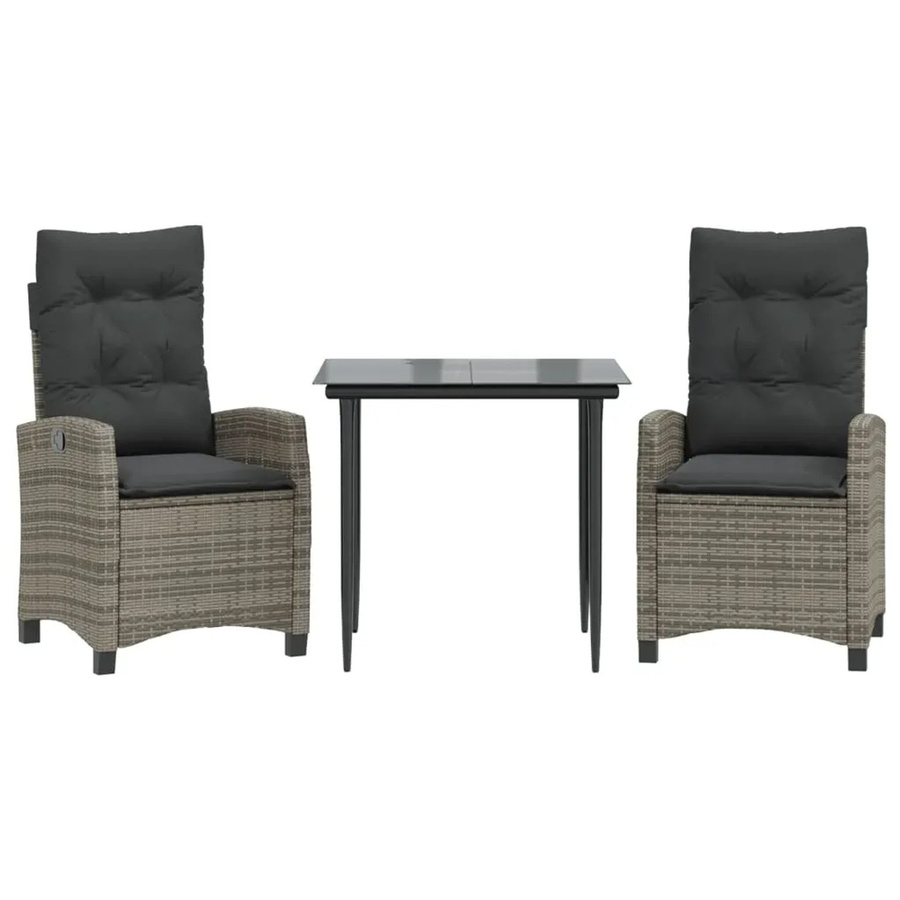 vidaXL 3-teilige Garten-Essgruppe aus Poly-Rattan mit Kissen in Grau und Tisch mit gehärtetem Glas - Bild 2