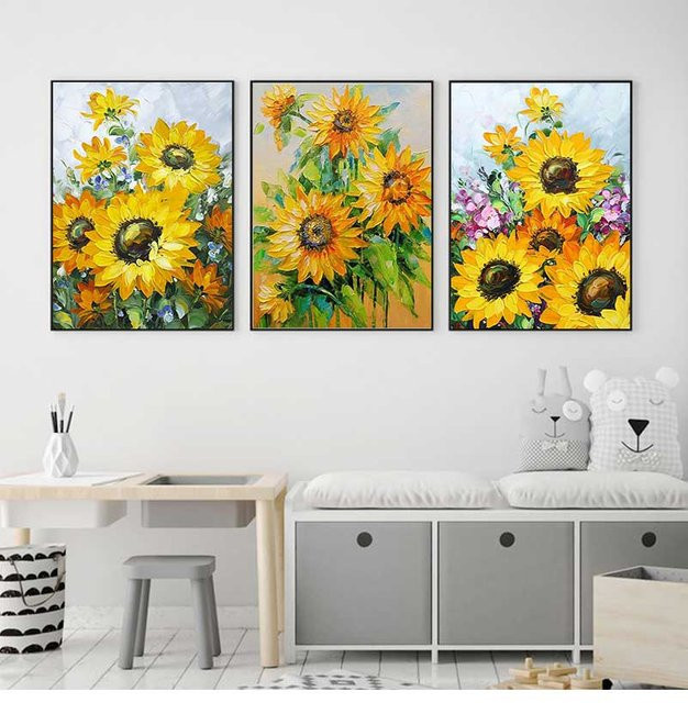 Mintura Handgemaltes Ölgemälde auf Leinwand mit Sonnenblumen Motiv in Gelb als moderne florale Wandkunst - Bild 1