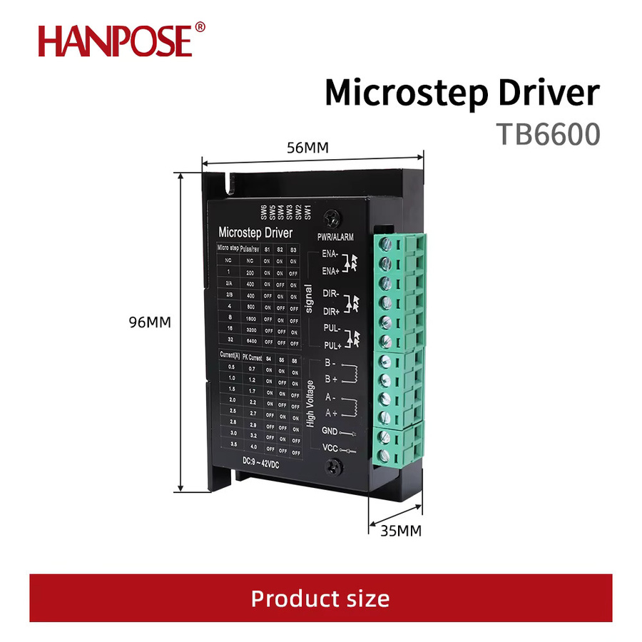 HANPOSE Schrittmotortreiber-Controller TB6600 4A 9-42V DC in Schwarz für Nema17 und Nema23 Schrittmotoren - Bild 2