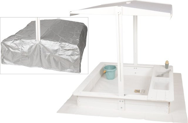 WONDERMAKE Design Sandkasten mit Matschküche und Dach in Weiß Silber - Bild 1