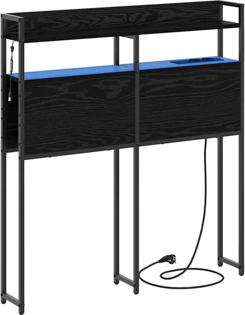 vidaXL Aufbewahrungskopfteil in Schwarz mit integrierter Beleuchtung, Regal und USB-Ladeport, Breite: 90 cm - Bild 1