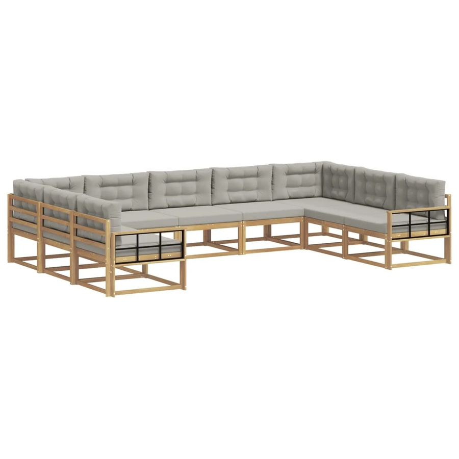 vidaXL Outdoor-Sofagarnitur in U-Form aus Akazienholz mit Kissen in Weiß und Hellgrau - Bild 2