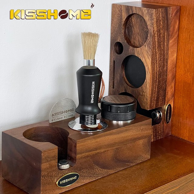 Kaffee Stampfstation aus Holz in Braun für Delonghi und Barista Maker, passend für Espresso Siebträger mit 51mm, 54mm oder 58mm - Bild 1