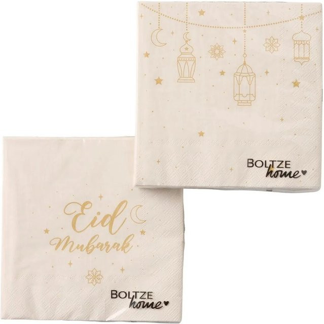 Boltze Servietten Eid Mubarak 2-fach sortiert in Beige und Gold, 20 Stück - Bild 1