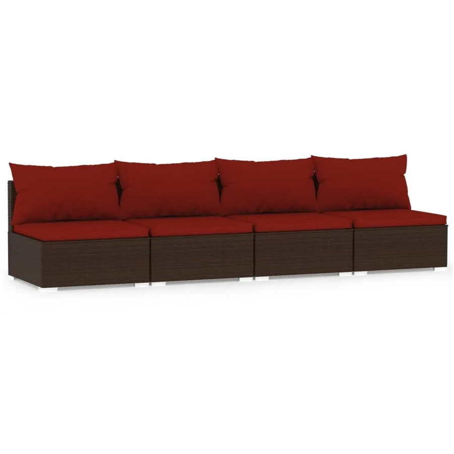vidaXL 4-Sitzer-Sofa aus braunem Poly-Rattan mit Polsterkissen und Metallrahmen - Bild 2