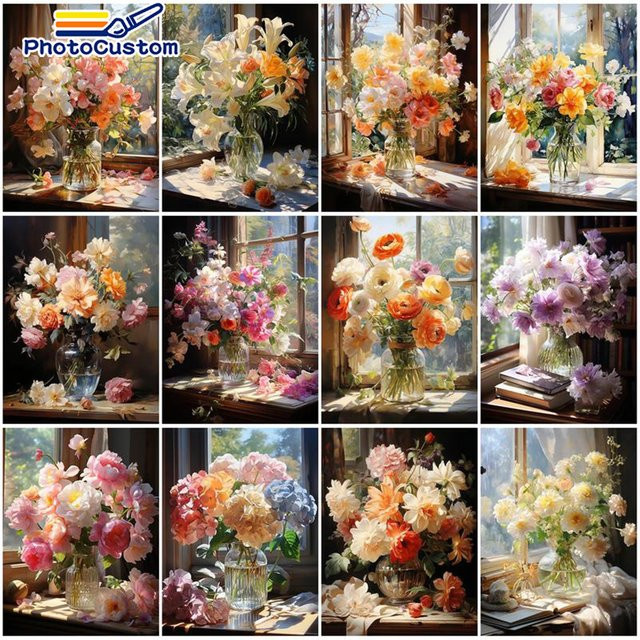 PhotoCustom Malen nach Zahlen Blumenbausatz auf Leinwand als DIY Ölgemälde in Mehrfarbig - Bild 1