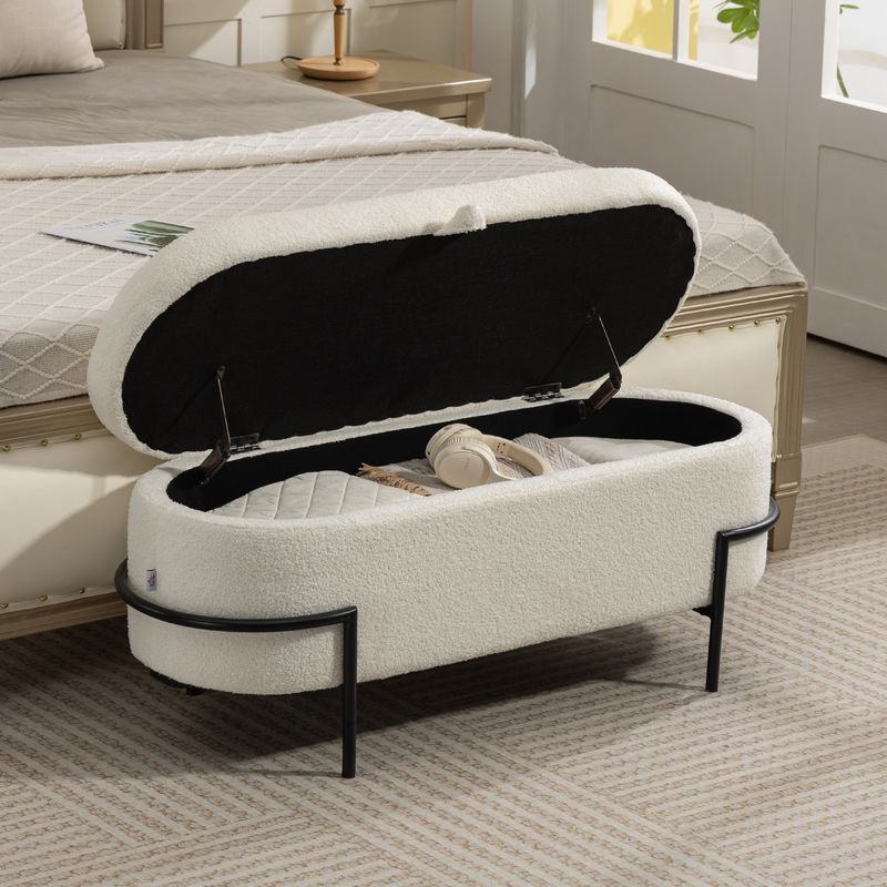 HOMCOM Sitzbank mit Stauraum als Polsterbank und Sitztruhe in Cremeweiß mit Fleece-Optik und Stahlbeinen, B/T/H: 114,5 x 40 x 48 cm - Bild 2