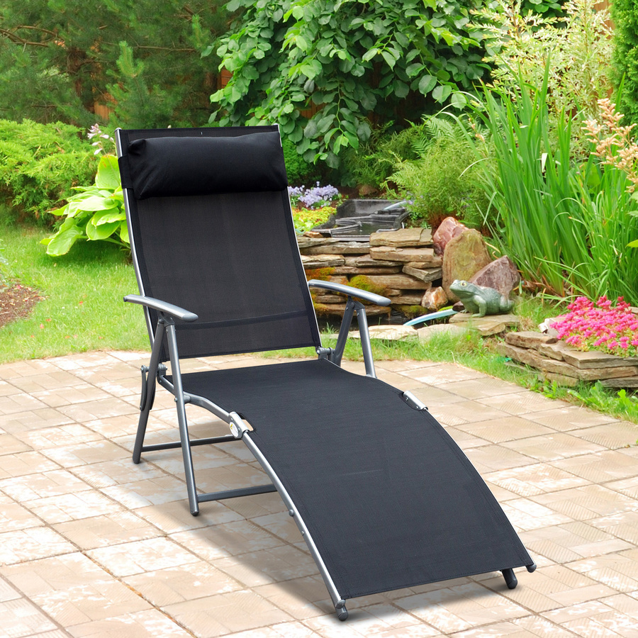 Outsunny Sonnenliege aus Metall und Textilene in Schwarz mit verstellbarer Kopfstütze und Armlehnen, B/T/H: 137 x 63,5 x 100,5 cm - Bild 3