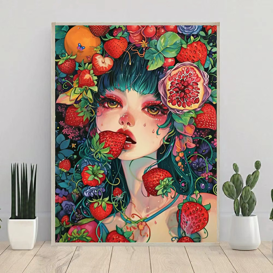 YUTTEE 5D Diamantmalerei Set mit Erdbeeren und Mädchen in Multicolor als Mosaik-Kreuzstich-Stickerei zur Wohnraumgestaltung - Bild 2