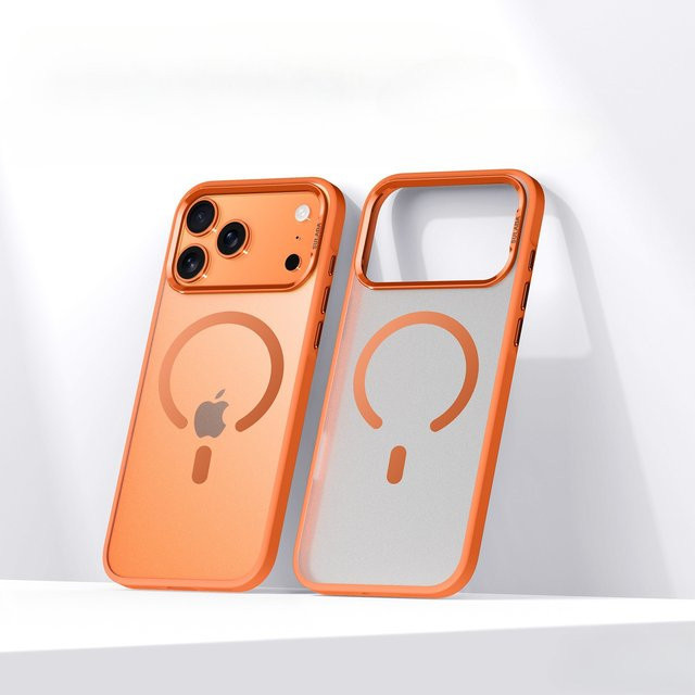Stoßfeste magnetische Handyhülle aus Legierung mit Linsenrahmen für Apple iPhone 17, 17 Pro und 17 Pro Max in Transparent, Blau oder Orange - Bild 1