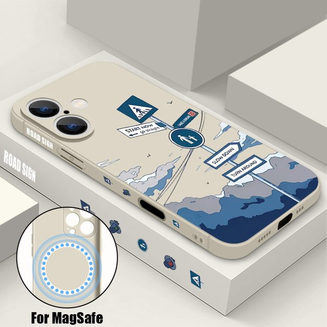 YISHANGOU Straßenschild Handyhülle mit Magnet und Lanyard aus weichem TPU für iPhone 16 15 14 13 12 Pro Max 11, stoßfest, Farben: Beige, Weiß, Lila - Bild 1