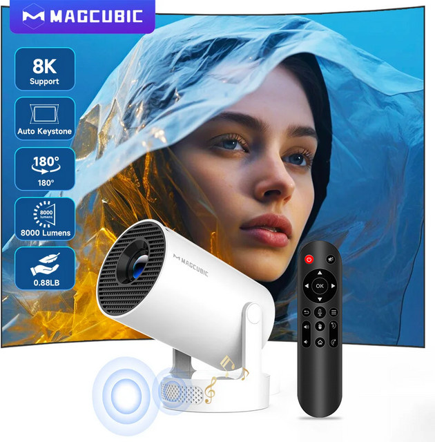 Magcubic HY300Pro+ Sprachgesteuerter Projektor mit 8K Unterstützung, Android 14, 8000 Lumen, WLAN6 und Bluetooth 5.4, Tragbarer Kino-Projektor für Outdoor mit Airmouse - Bild 1