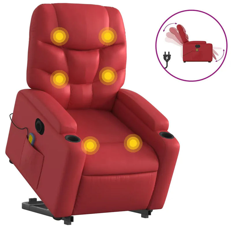vidaXL Massagesessel Modell 3 mit elektrischer Aufstehhilfe in Rot aus Kunstleder - Bild 4