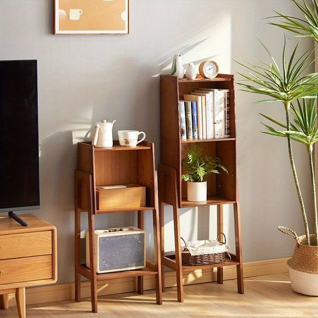 LIUSHADUOLA Bücherregal aus Bambus in Walnussbraun als bodenstehender Aufbewahrungsschrank für Wohnzimmer, Schlafzimmer und Arbeitszimmer - Bild 1