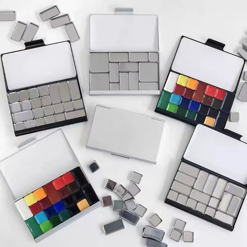 Tragbare Reise-Aquarellfarbkiste mit magnetischer Palette und Gitter-Kunstbedarf in Silber - Bild 2
