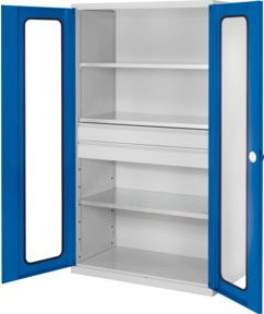 Kappes RasterPlan Großvolumenschrank in Grau mit Sichtfenstertüren, internen Schubladen, Regalböden und Schloss, H: 195,0 cm, B: 113,0 cm, T: 59,0 cm - Bild 1