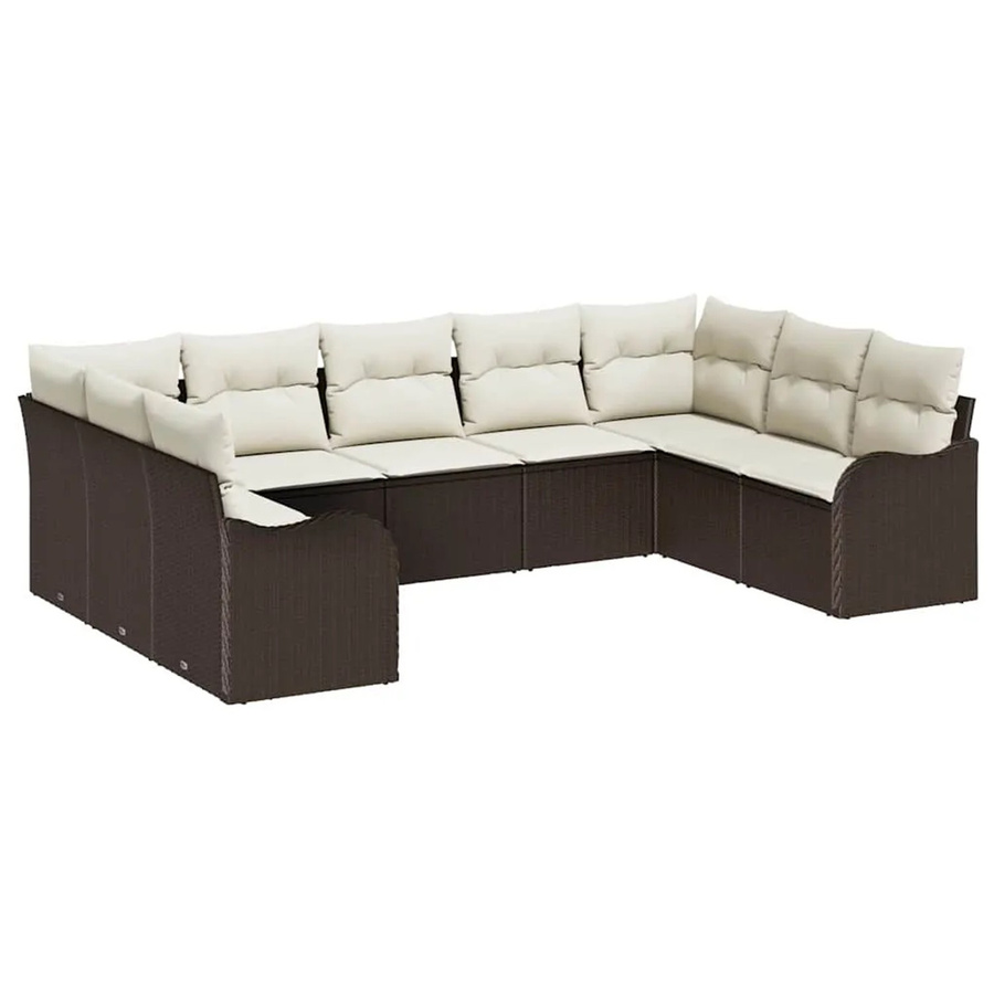 vidaXL Garten-Sofa-Set 9-teilig aus Poly Rattan in Braun und Weiß mit Kissen und Stahlgestell - Bild 2