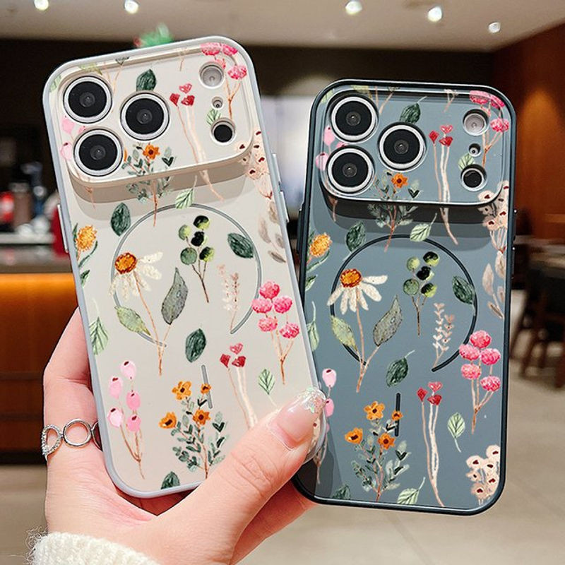MOESOE Magnetische Handyhülle mit Blumenmuster für iPhone 17 16 15 14 13 Pro Max, Magsafe kompatibel, TPU und PC Hardcase, mehrfarbig schwarz - Bild 1
