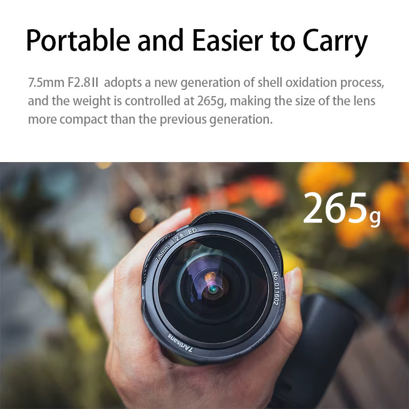 7artisans Mark II Ultraweitwinkel-Fisheye-Handobjektiv 7,5 mm F2,8 Schwarz für Sony E, Fuji XF, Nikon Z, Micro Four Thirds, Canon EOS-M und Canon RF - Bild 4