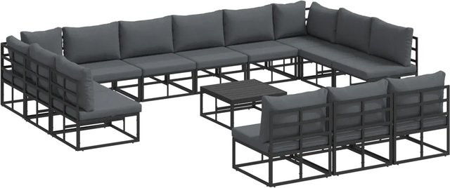 vidaXL Garten-Sofa-Set 14-teilig aus pulverbeschichtetem Aluminium in Schwarz mit Kissen und Gartentisch - Bild 1