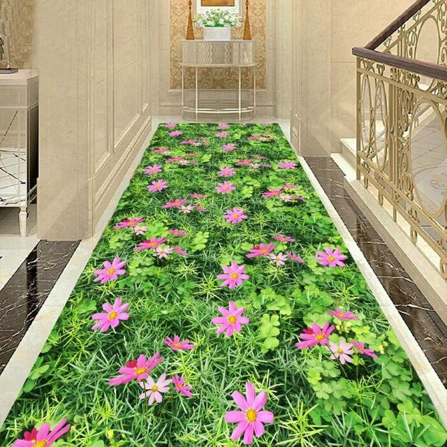 WTEMPO 3D Teppich Gras Spaziergang Pfad Brücke in Grün, waschbarer Polyester-Läufer für Flur, Wohnzimmer oder Küche, Breite: 80 cm, Länge: 200 cm - Bild 1