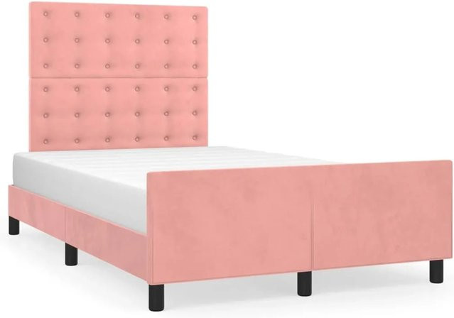 vidaXL Bettgestell mit Kopfteil aus Samt in Rosa, B/T/H: 120 x 200 x 126 cm - Bild 1