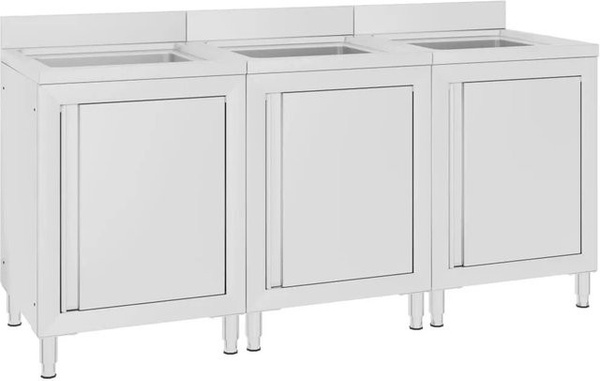 DELUKE MEDO Gastro-Spülschrank aus Edelstahl mit 3 Becken und Aufkantung, Farbe: Silber, B/T/H: 180 x 60 x 96 cm