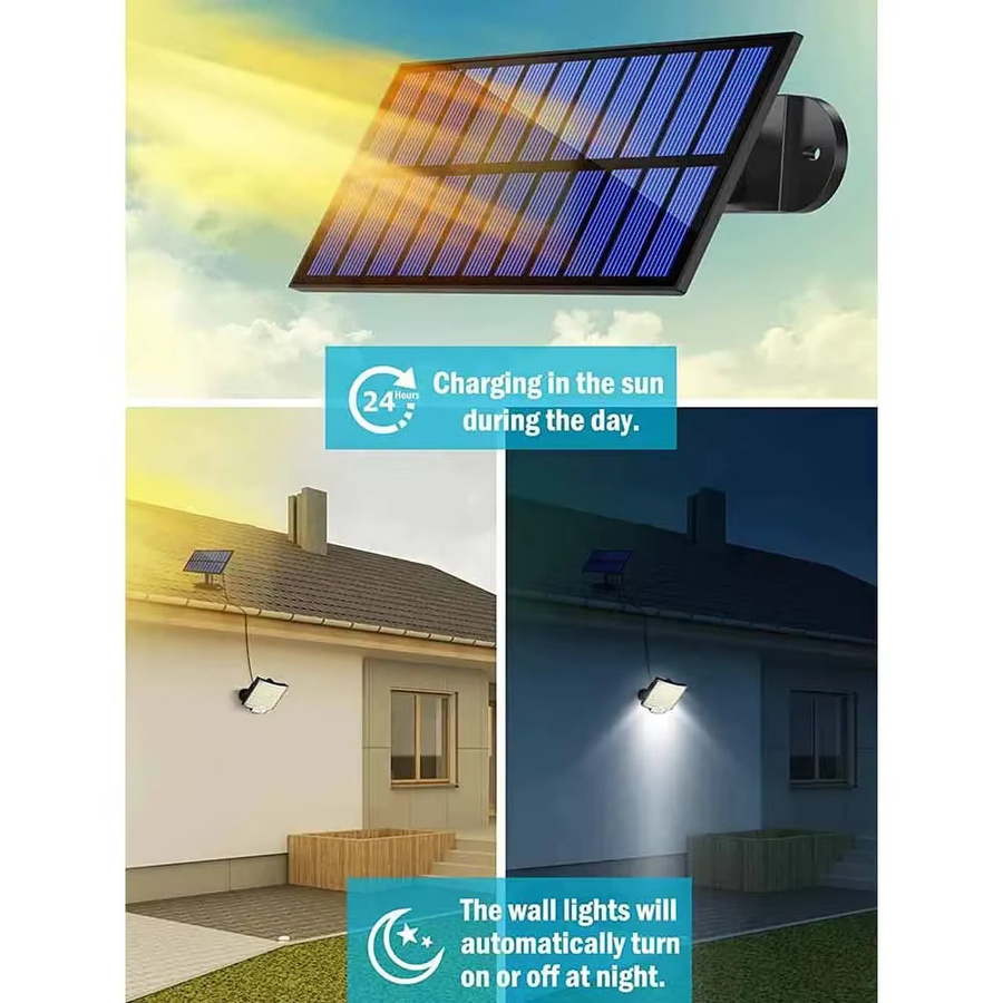 ZHIYU Solar-Bewegungsleuchte mit 106 LEDs und separatem Solarpanel, wasserdichter LED-Flutlicht für Garten und Garage, Weiß - Bild 2