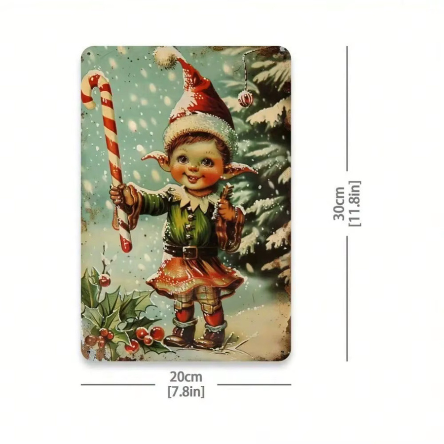 Retro-Wanddekoration aus Metall von CIFBUY mit Weihnachts-Illustration, Mehrfarbig, B: 20,3 cm, H: 30,5 cm - Bild 2