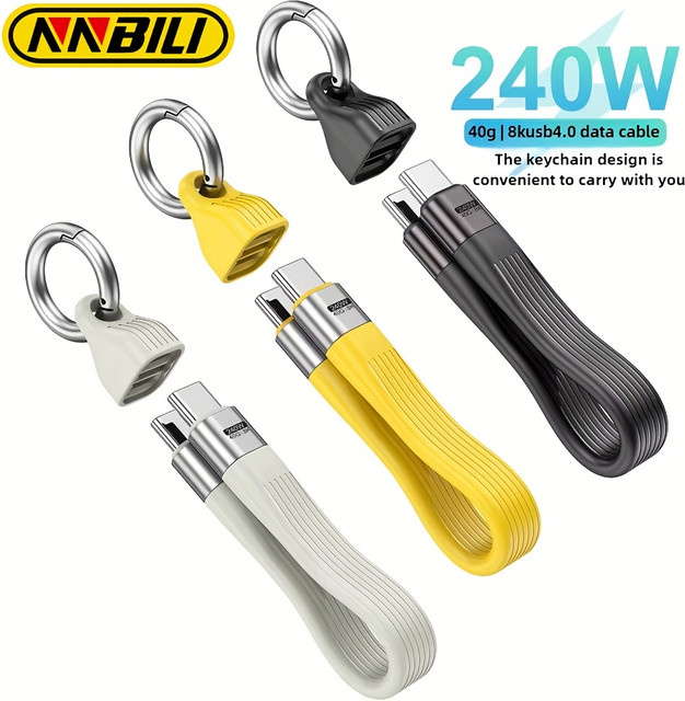 NNBILI PD240W USB Typ-C Ladekabel mit Schlüsselanhänger für schnelles Laden und 8K Datenübertragung, Gelb - Bild 1