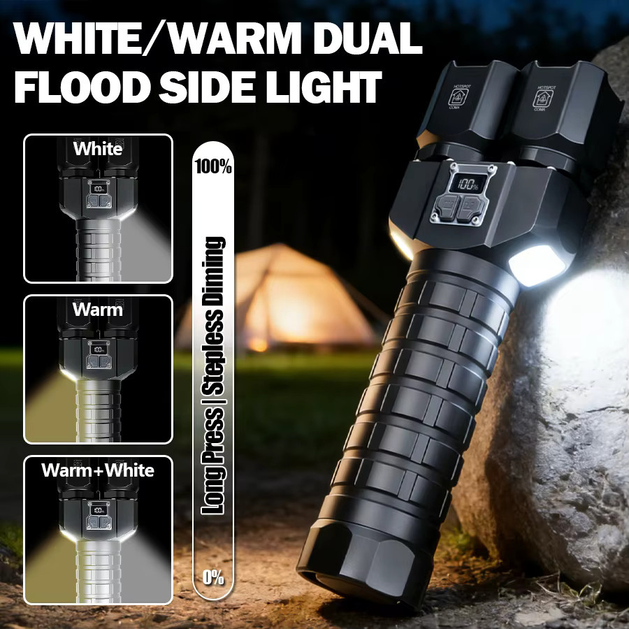 Heinast LED-Taschenlampe mit Doppellichtquelle, USB-aufladbar, Zoom-Funktion, Schwarz - Bild 4