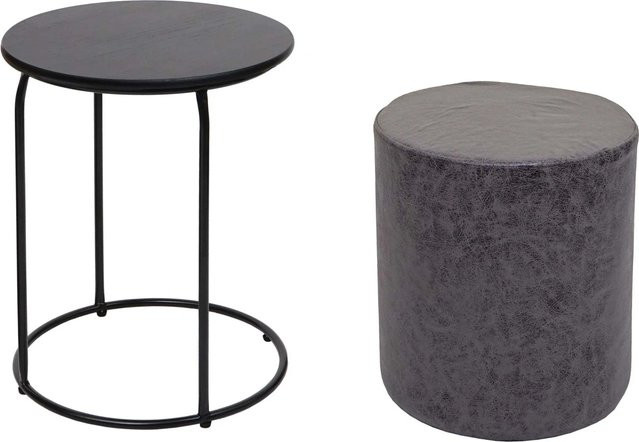 MCW 2er-Set Sitzhocker und Beistelltisch K48 in Schwarz aus MDF und Kunstleder - Bild 2