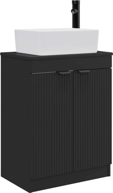 vidaXL Badezimmerschrank mit Waschbecken in Schwarz, modern und matt, B/T/H: 54 x 35 x 83 cm - Bild 1