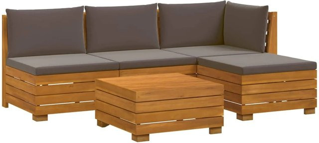 vidaXL Outdoor-Sofagarnitur aus Massivholz Akazie in L-Form mit Kissen, Braun und Dunkelgrau - Bild 1
