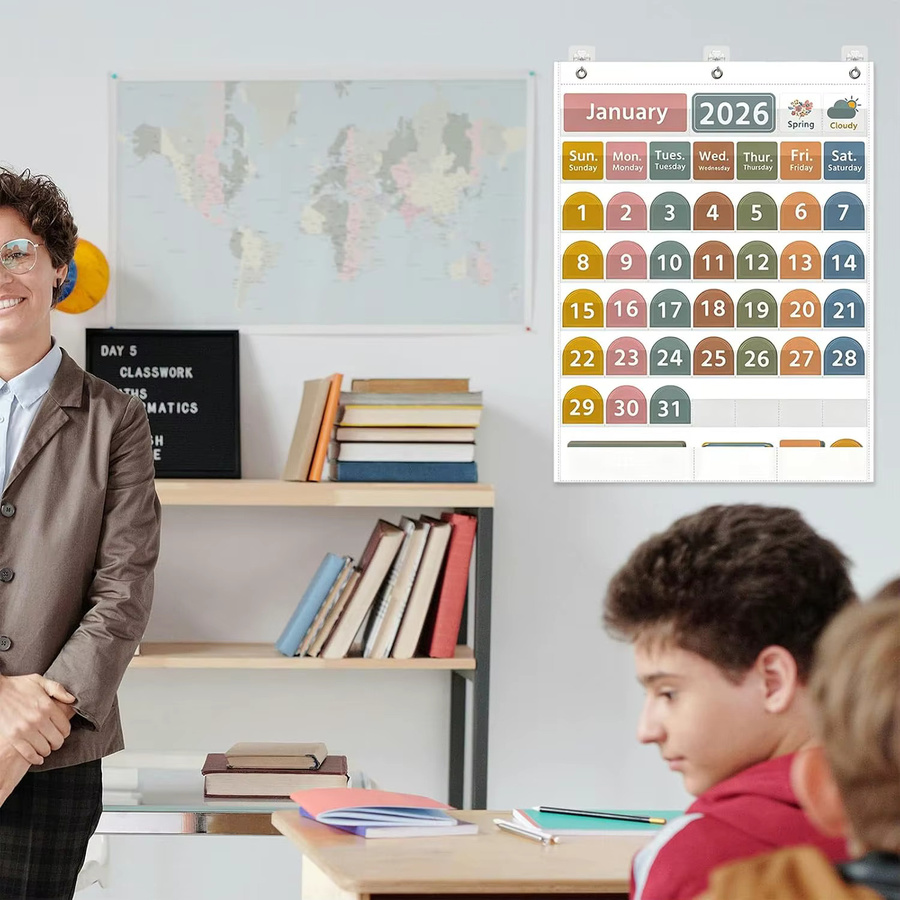 Großes Klassenzimmer-Kalender-Taschendiagramm mit 96 Karten in Weiß und Multicolour zum Lernen für Kinder - Bild 2