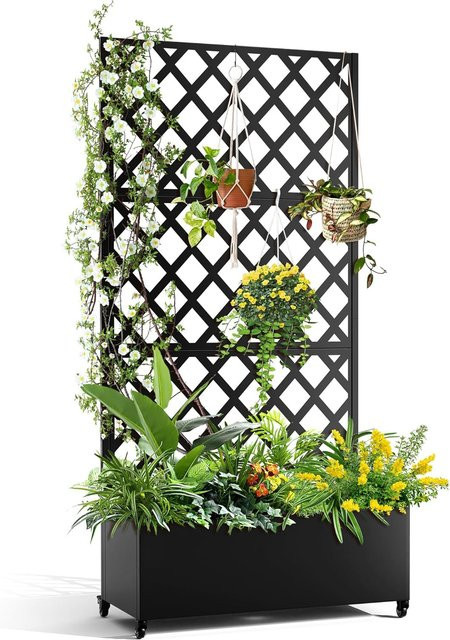 HiMISS Metall-Sichtschutz mit Pflanzkasten und Rankgitter in Weiß, Mobiler Outdoor-Raumteiler und Hochbeet für Kletterpflanzen, B/T/H: 120 x 40 x 180 cm - Bild 1