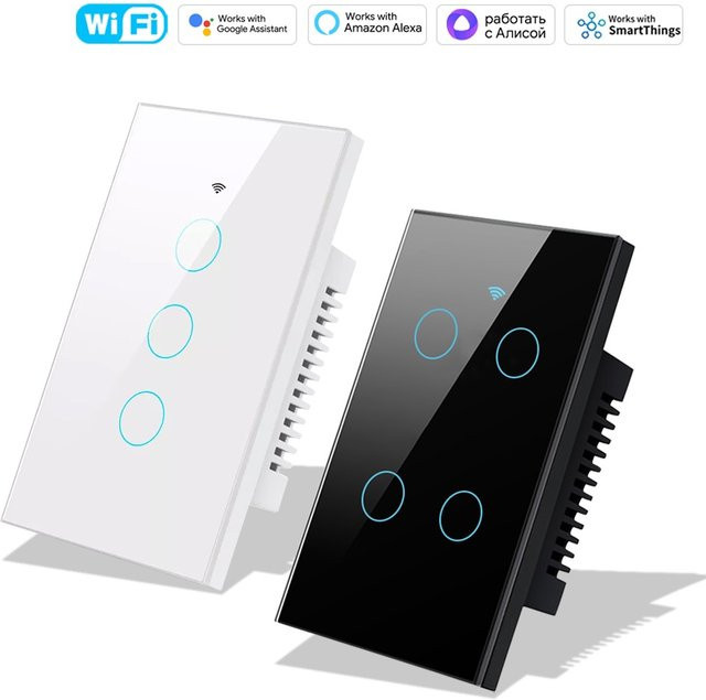 Smart Life WLAN und Bluetooth Touch-Lichtschalter in Schwarz mit Alexa und Google Home Unterstützung für US-Standard, Tuya kompatibel, ohne Neutralleiter oder mit Neutralleiter erhältlich - Bild 1