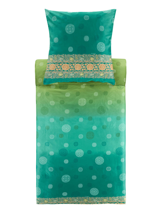 Bassetti Mako-Satin Bettwäsche PALLAVICINO mit Reißverschluss, Farbe: Grün, Material: Baumwolle, Muster: Gepunktet - Bild 1