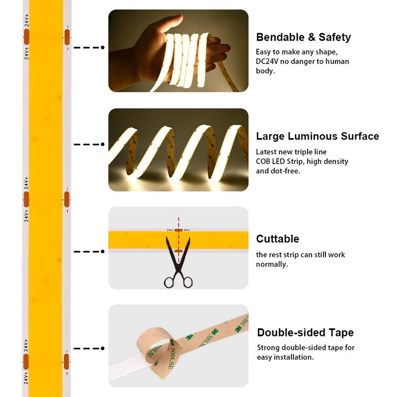COXO COB-LED-Streifenlicht dimmbar mit 2600 Lumen/m, 960 LEDs/m, RA90, DC24 V - Bild 3