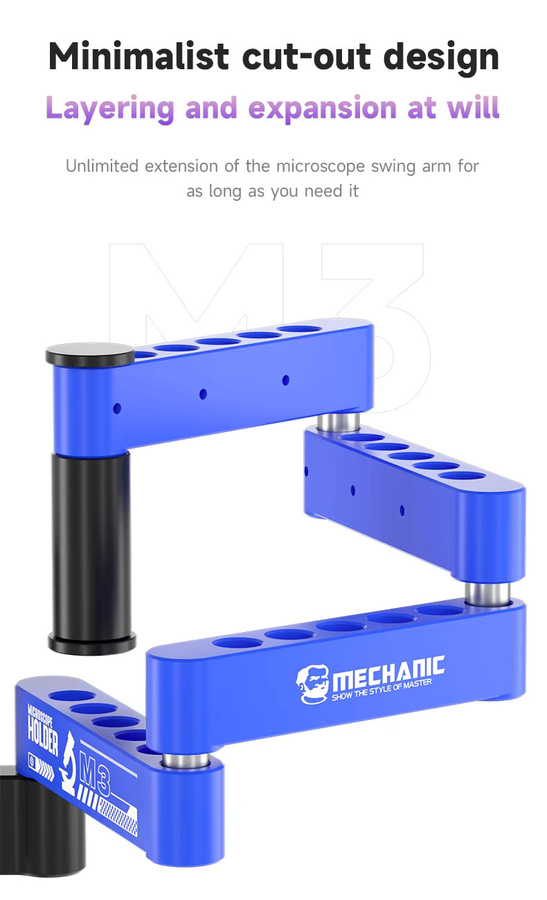 MECHANIC M3 Mikroskop Schwenkarm mit 360 Grad Rotationsverstellung und verstellbarem Ständer in Blau, B/T/H: 48,0 x 26,0 cm - Bild 3