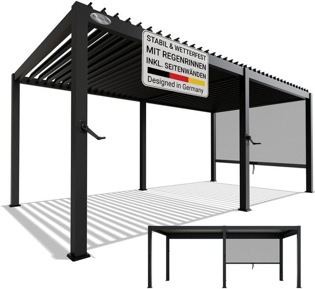 Juskys Lamellendach Tahiti Terrassenüberdachung aus verzinktem Stahl mit Seitenwand in Anthrazit B: 5,9 m, T: 3 m, H: 3 m - Bild 1